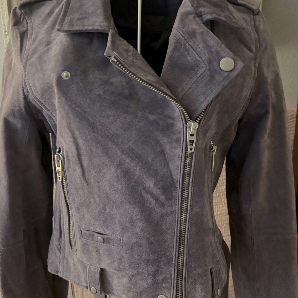 Lavender suede women’s zip up jacket.